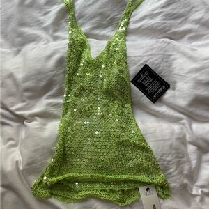Lime Green Sequin Knit Tank Dress